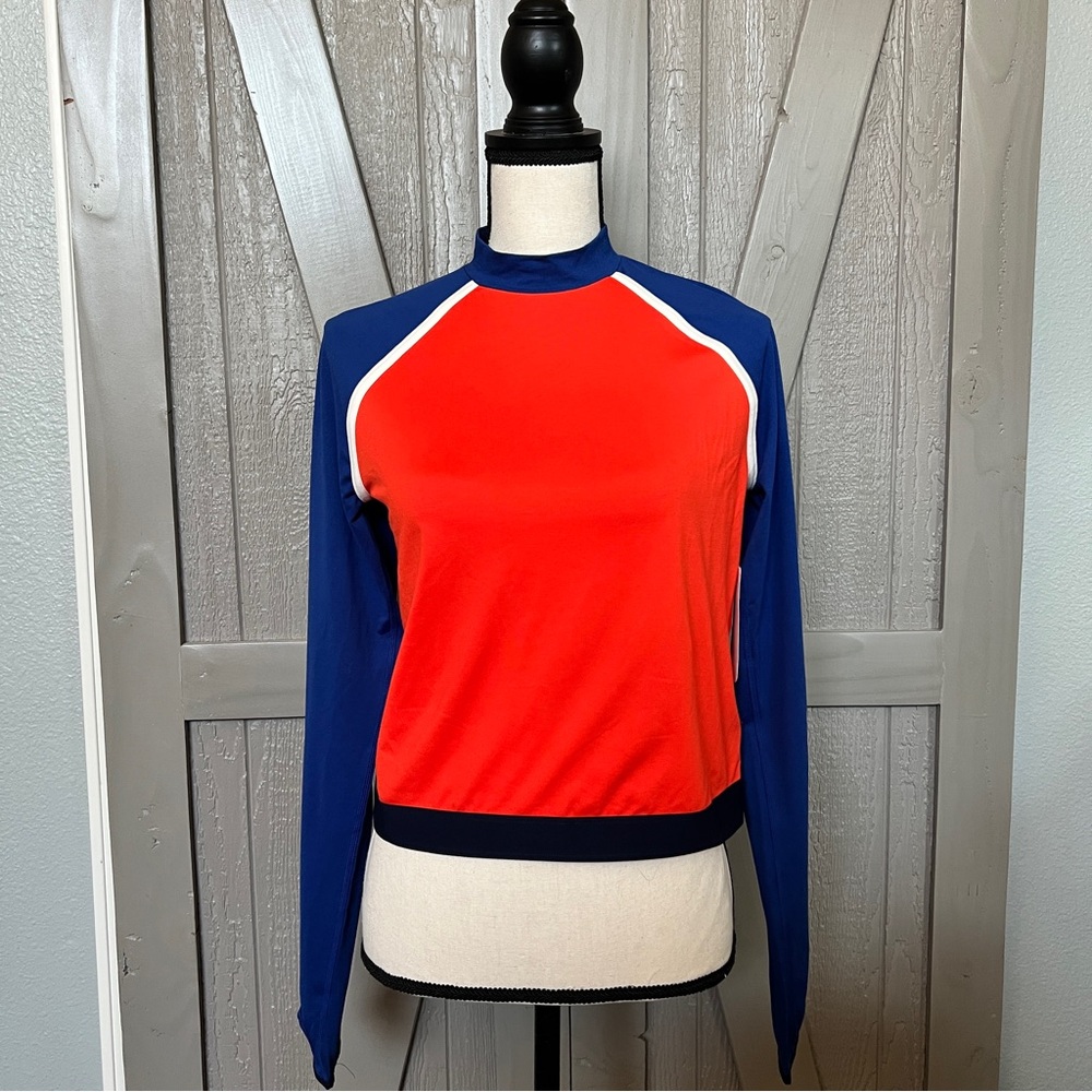 NEW! New Balance for JCrew! Open back long sleeve shirt- Orange and Blue